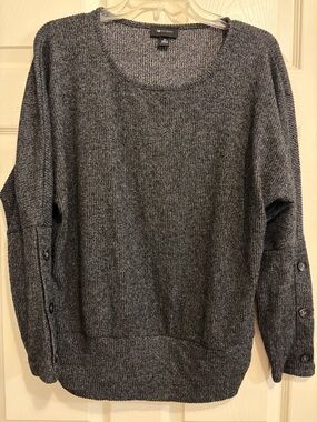 AB Studio Charcoal Gray Scoop-Neck Button-Sleeve Sweater